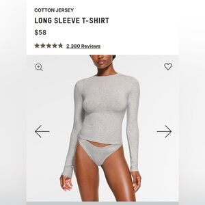 SKIMS Cotton Jersey Long Sleeve T-Shirt, light heather gray, xs